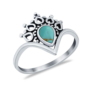 Chevron Midi Thumb Ring Band Pear Round Simulated Turquoise CZ 925 Sterling Silver
